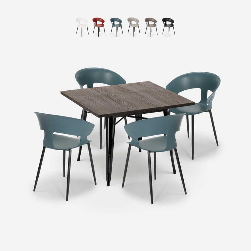 set quadratischer tisch 80x80cm 4 stühle industriellen design  reeve black Angebot