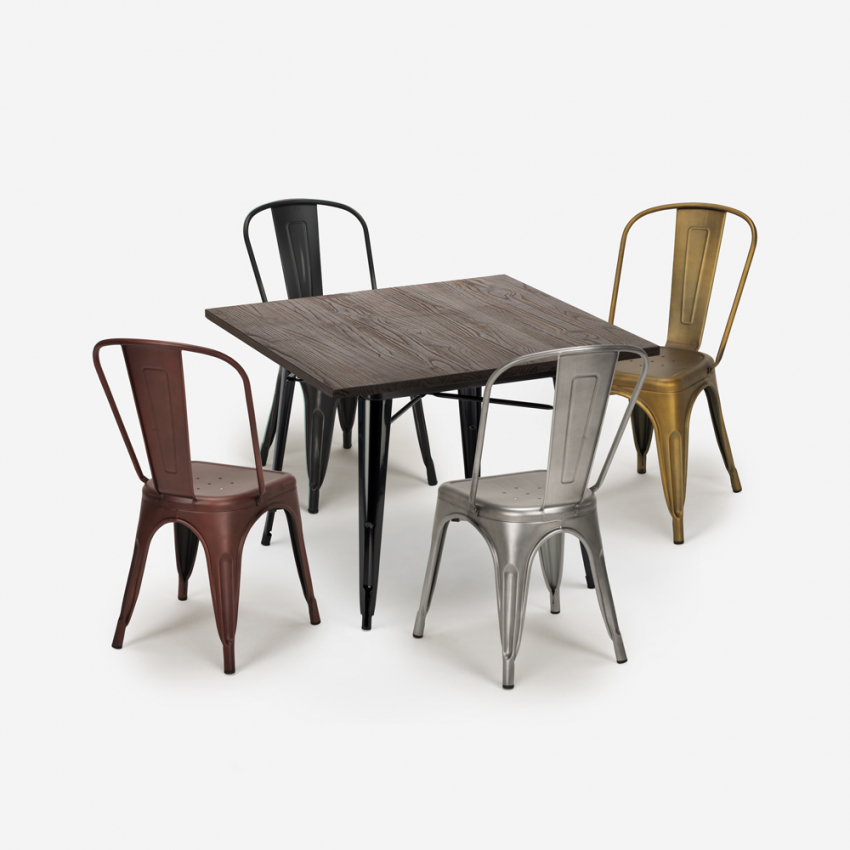 set tisch 80x80cm 4 stühle vintage  industrie holz metall dickson Rabatte
