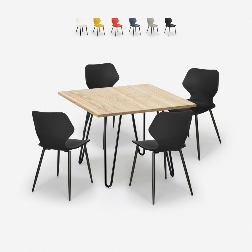 Tisch 80x80cm 4 Stühle Industrieller Stil Design Sartis Light Rabatte