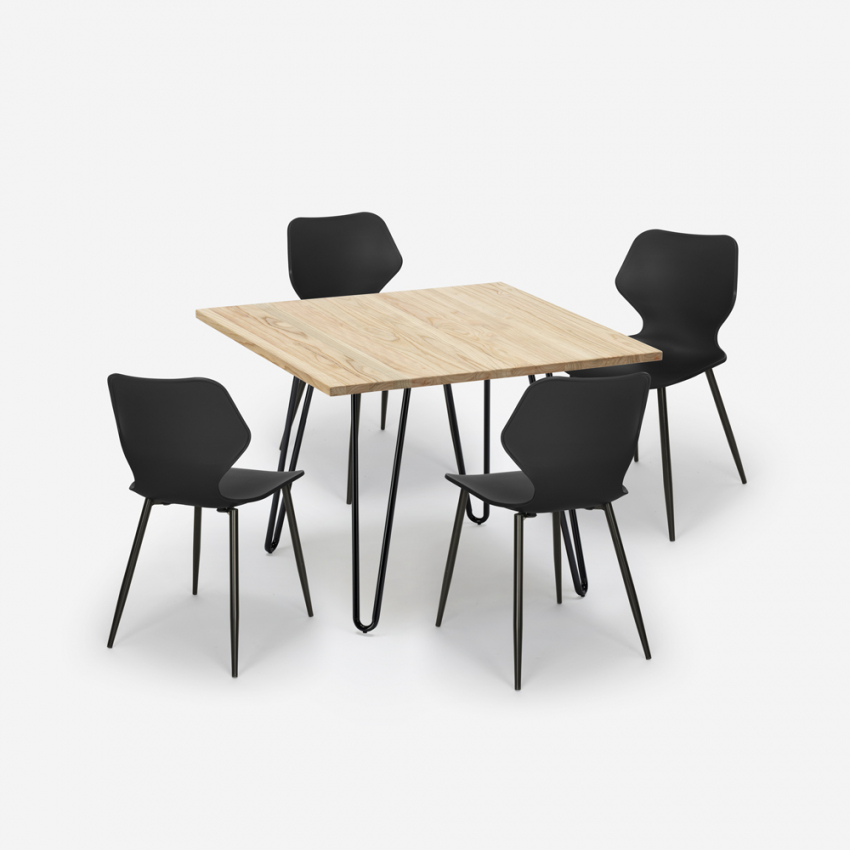 Set tavolo quadrato stile industriale 80x80cm 4 sedie design Sartis Light Prezzo