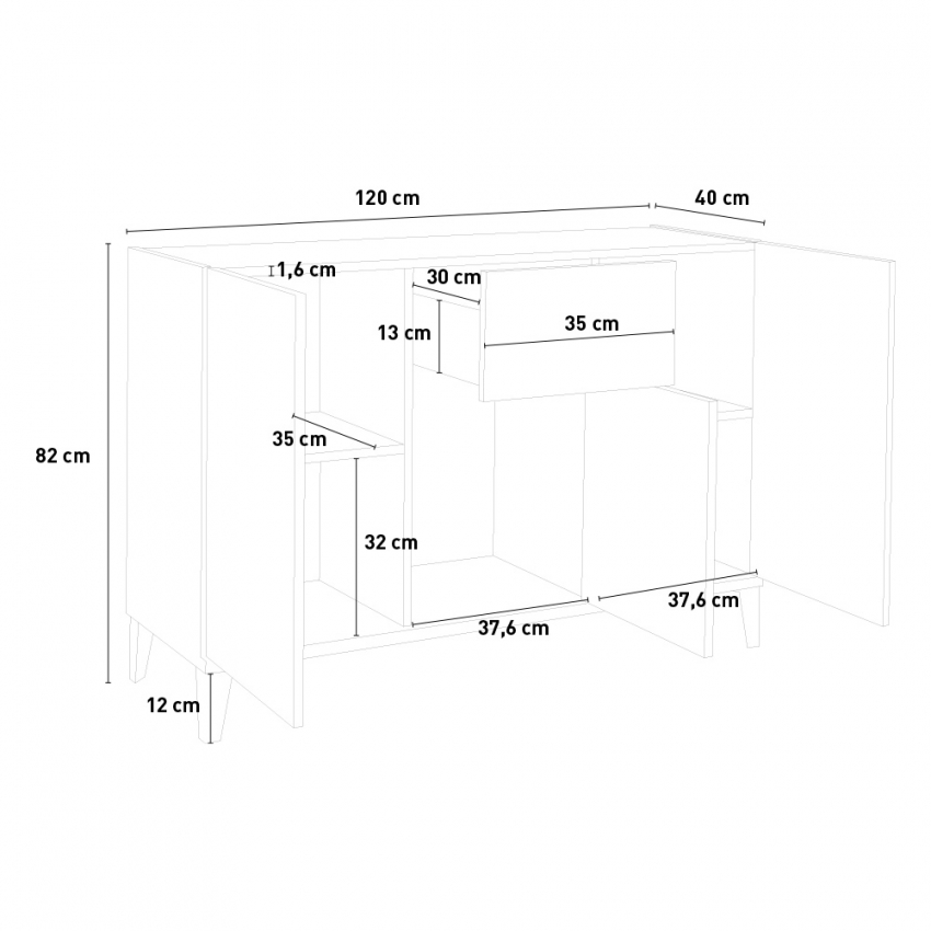 Moderne Design-Anrichte 120x40cm mit 3 Türen und Schublade für Wohnzimmer Rachel Wood Lagerbestand