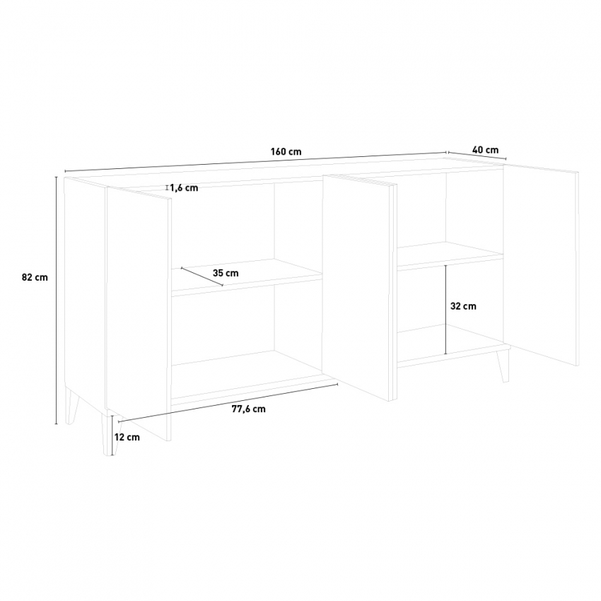 Küchen- und Wohnzimmer-Kommode 160x40 cm mit 4 Türen Audrey Wood Lagerbestand