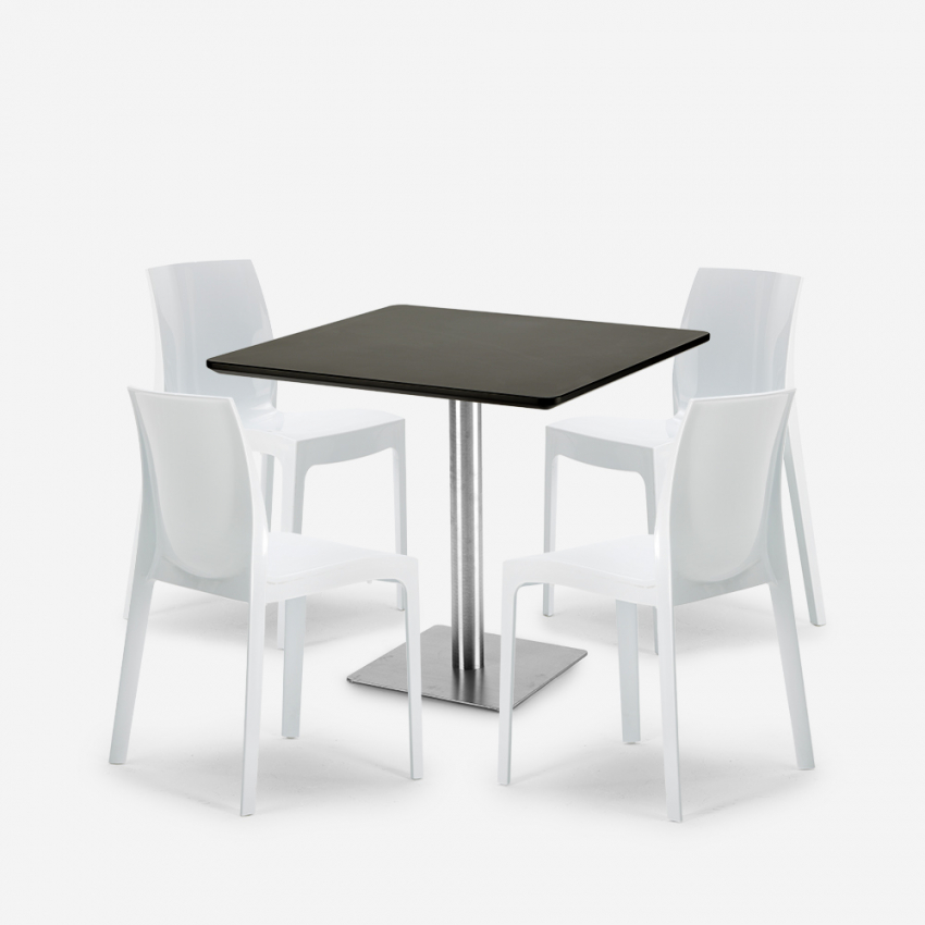 Set 4 stapelbare Stühle aus Polypropylen Horeca Tisch 90x90cm Yanez Schwarz Preis
