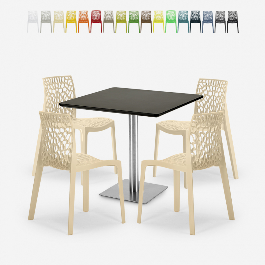 Schwarzer Couchtisch Set 90x90cm Horeca 4 Stühle Bar Restaurant Küche Dustin Black Modell