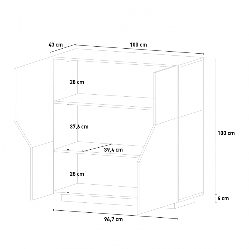 Sideboard 100x43cm 2 Türen Küche Wohnzimmer modern Klain Report Auswahl