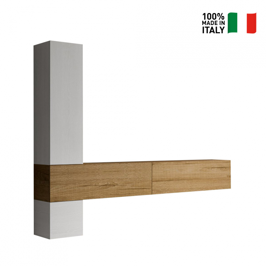 Meuble TV Mural Suspendu Design Moderne – Albanie AN3-17S-M13, Avec Colonnes, Vitrines Et Rangements, Sans LED - 9