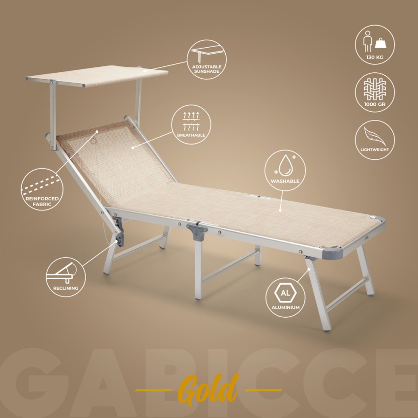 Bain de soleil de jardin transat piscine pliant en aluminium Gabicce Gold 